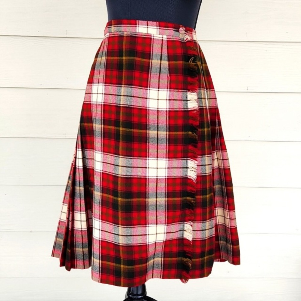 Kilt wool large vintage Highland Queen Red Plaid MAPLE LEAF TARTAN Skirt (18)